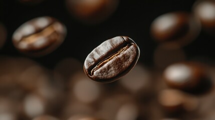 Fototapeta premium Floating Coffee Beans with Tilt-Shift Effect