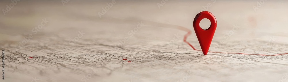 Poster a vibrant red location pin positioned on a map, symbolizing navigation and the search for places.