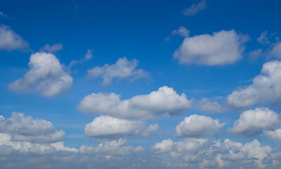 Beautiful blue sky with white clouds forming on sunny day