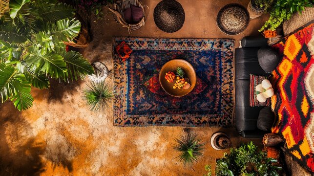 Vibrant Angolan Moamba de Galinha Spread in Savannah Landscape with Top-Down View