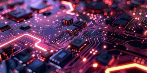 Obraz premium Abstract Computing. Technology Concept with Circuit Board Structure and Bokeh Effects