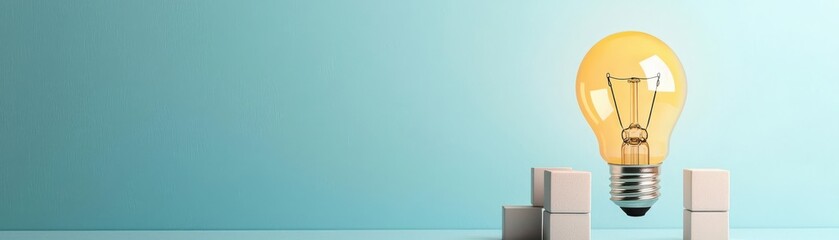 Creative light bulb with pixelated cubes on light blue background Concept of innovation, technology, and digital transformation