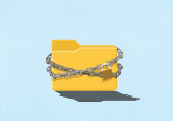 Chain and padlock around encrypted file folder
