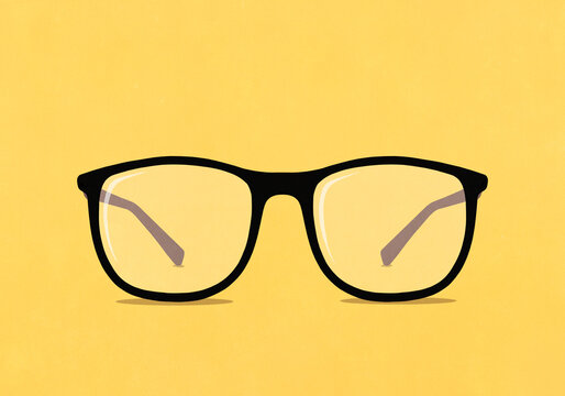 Large eyeglasses on yellow background
