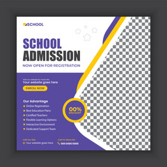 School admission social media post and web banner template or Back-to-school online marketing banner layout design.