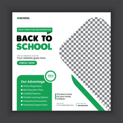 School admission social media post and web banner template or Back-to-school online marketing banner layout design.