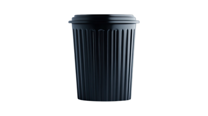 A black trash can on a plain background, emphasizing waste management concerns. isolated on white background.