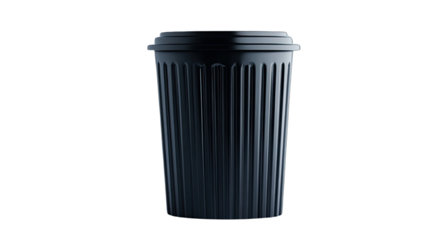 A black trash can on a plain background, emphasizing waste management concerns. isolated on white background.