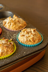 Coconut and Banana Muffins with Walnuts Close-Up