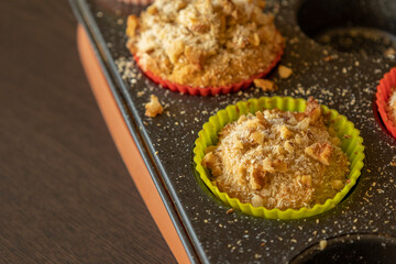 Coconut and Banana Muffins with Walnuts Close-Up