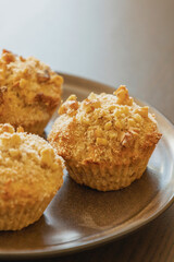 Coconut and Banana Muffins with Walnuts Close-Up