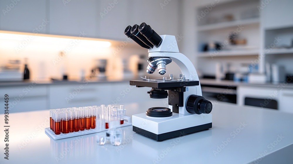 Aufkleber microscope and test tubes in a laboratory setting