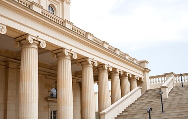 Fototapeta premium Stone pillars row and stairs detail. Classical building facade 