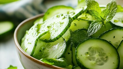 Obraz premium Fresh Cucumber and Mint Salad in a Bowl