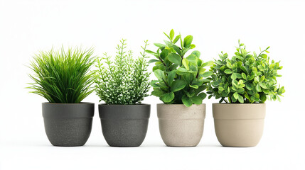 Obraz premium artificial plants in flower pots isolated on white background