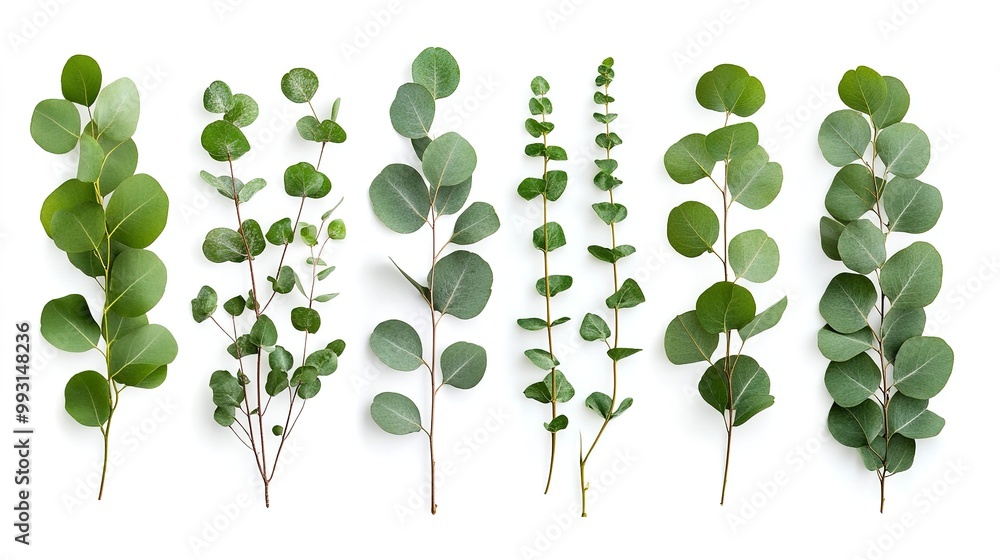 Sticker Set of eucalyptus isolated on white background  