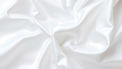 Detailed Close-Up of Crinkled White Satin Fabric with Deep Shadows and Glossy Highlights