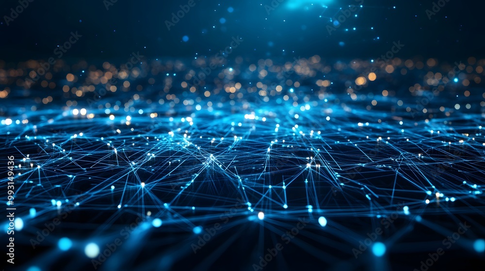 Poster abstract network of glowing blue lines and nodes