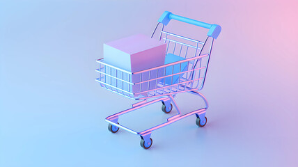 3D Shopping Cart with Box for E-Commerce and Online Shopping