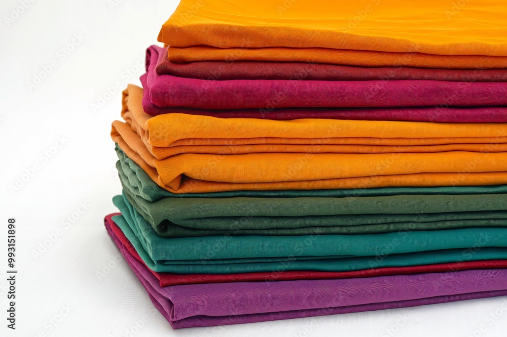 Poster stack of colorful fabrics is creating a gradient effect, showcasing a vibrant and organized collecti