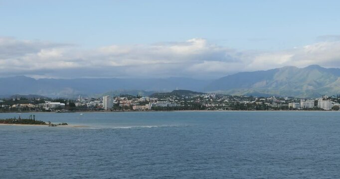 Panoramic view of Noumea, New Caledonia. View of the mountain range.