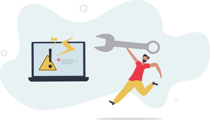 System error, software problem or system failure, security alert or hardware fault to be fixed,flat design with people.