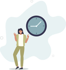 Punctuality, being on time for appointment or schedule, finish work within deadline or timing,flat design with people.