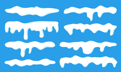 Fototapeta premium Snow cap set vector. Winter design elements including snowdrifts, snowballs, and ice caps. Perfect for seasonal decorations, holiday designs, and winter-themed projects. Isolated on white background