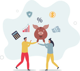 Financial planning and family money budget strategy tiny person concept.flat design with people.