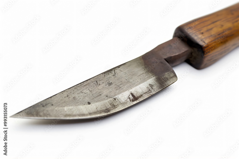 Aufkleber close up view of a wood lathe chisel on white background, showcasing sharp blade and steel construct