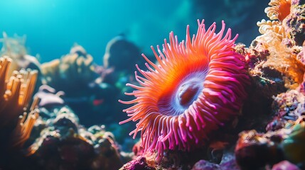 Obraz premium Vibrant Pink Sea Anemone on a Coral Reef