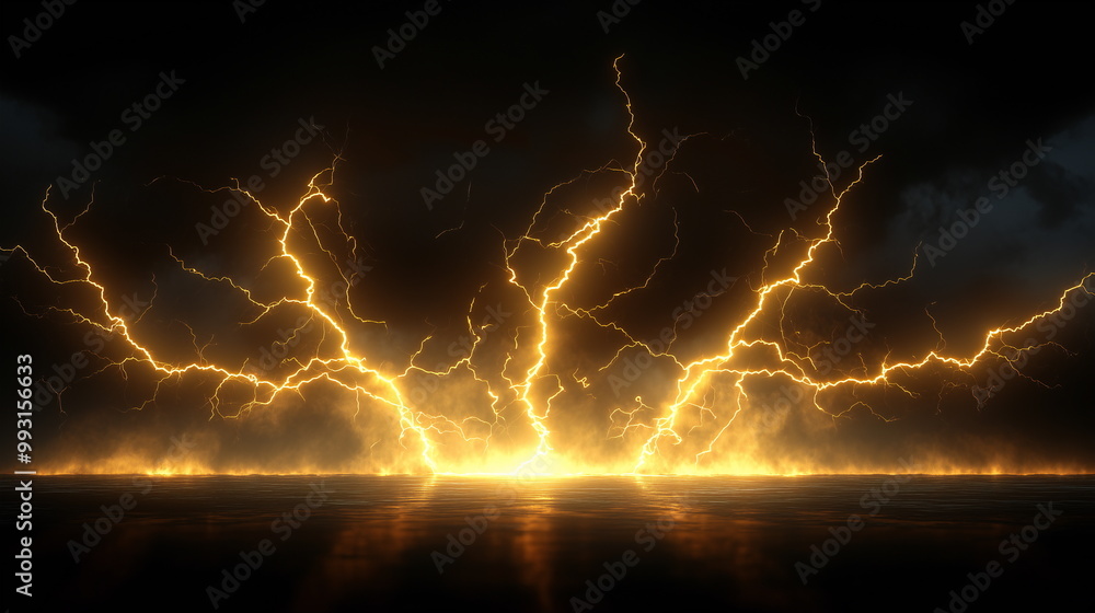Wall mural a scene full of lightning and electric rays isolated on a empty plain clean black background
