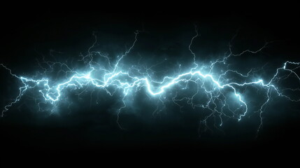 a scene full of lightning and electric rays isolated on a empty plain clean black background