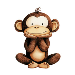 A charming cartoon monkey sitting cheerfully with a playful expression, showcasing its friendly nature, ideal for children's illustrations and playful design projects.