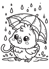 Coloring page design duck and umbrella rain 