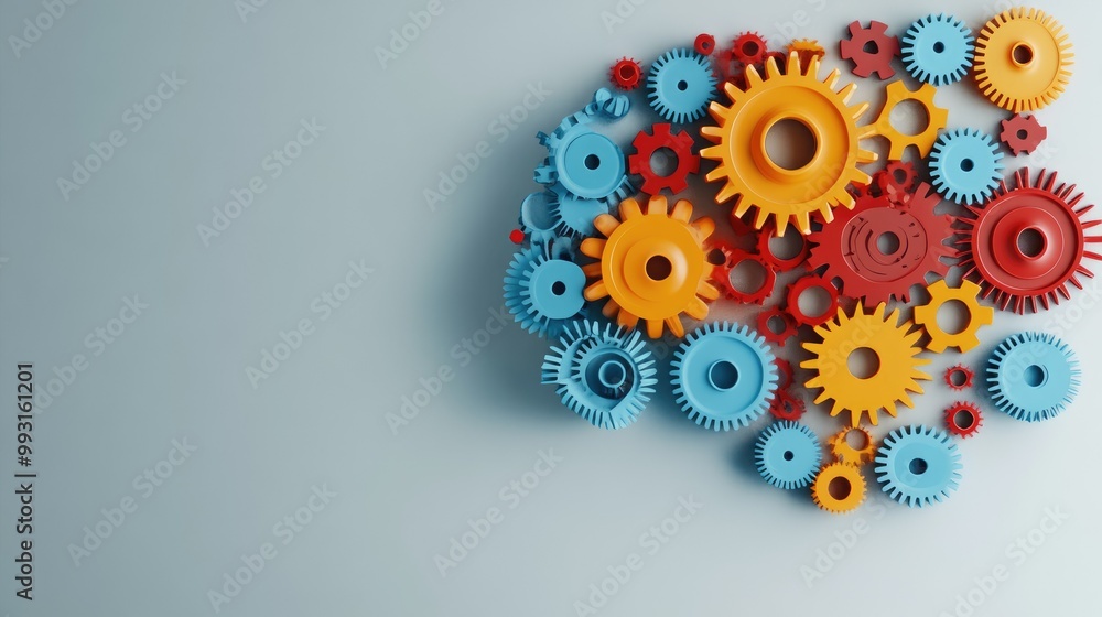 Poster a stylized brain with colorful gears, representing the engine of creativity and innovative thinking,