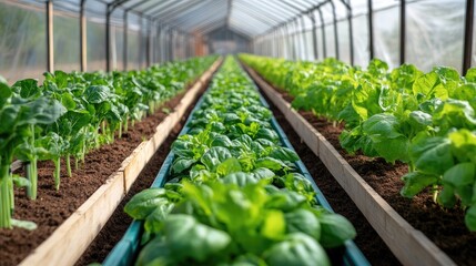 Fresh Greens Growing in a Greenhouse Environment