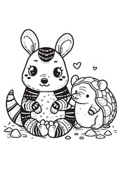 Children coloring page cute pangolin family