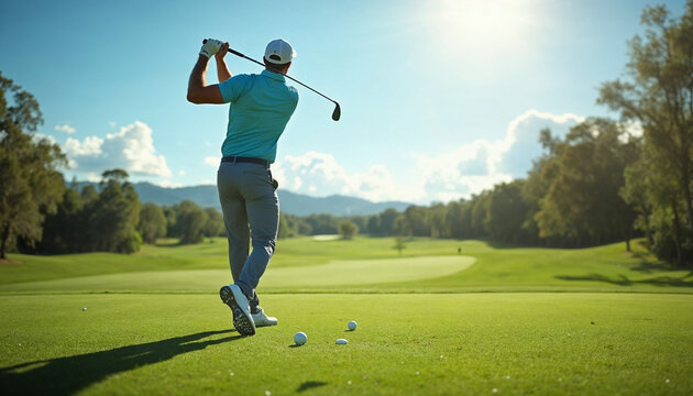 Golfer poised for a swing on a sunny fairway, exuding confidence and focus.






