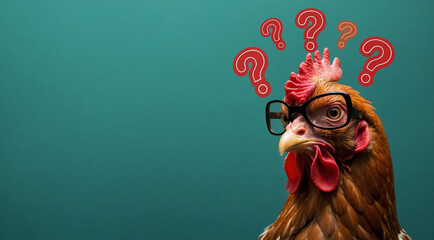 Funny Chicken Wearing Glasses with Question Marks