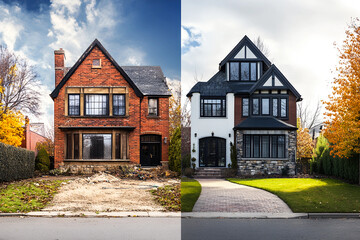 House renovation project showcases a significant transformation from an old, rundown property to a modernized luxury home, showcasing the transformation of a real estate mansion