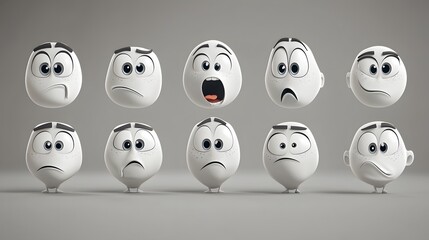 Obraz premium A variety of animated facial expressions featuring cartoonish characters.