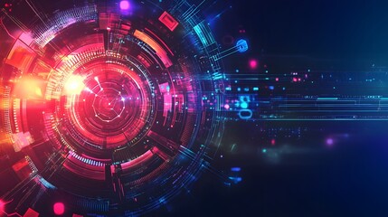 Abstract Digital Interface with Glowing Red and Blue Elements