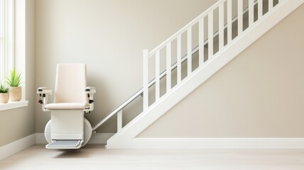 Modern stairlift at home, designed for accessibility. Ideal for elderly or disabled individuals seeking mobility solutions.