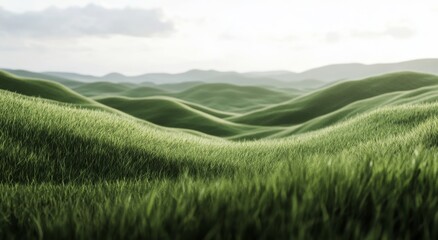 Obraz premium Lush green hills with rolling landscapes under a clear sky at dawn