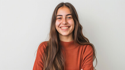 joyful young Uruguayan woman radiating happiness and positivity with a bright smile, embracing her uniqueness and celebrating life in a vibrant and cheerful portrait