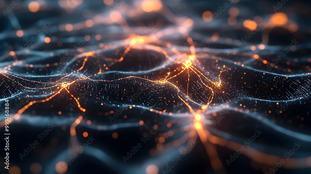 Aufkleber abstract digital network with glowing lines and particles