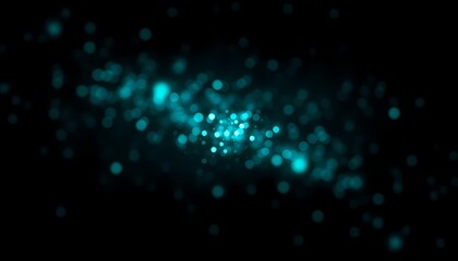 Teal Bokeh Galaxy Cluster on Black Background Abstract Space Design