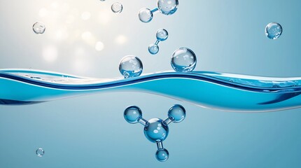 Water Molecule Illustration: Pure H2O in Blue Liquid