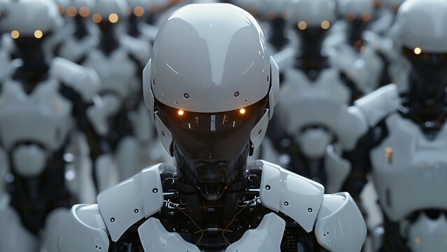 Advanced artificial intelligence robot in pristine white, symbolising the future of the world. Advance technology that will rule the world